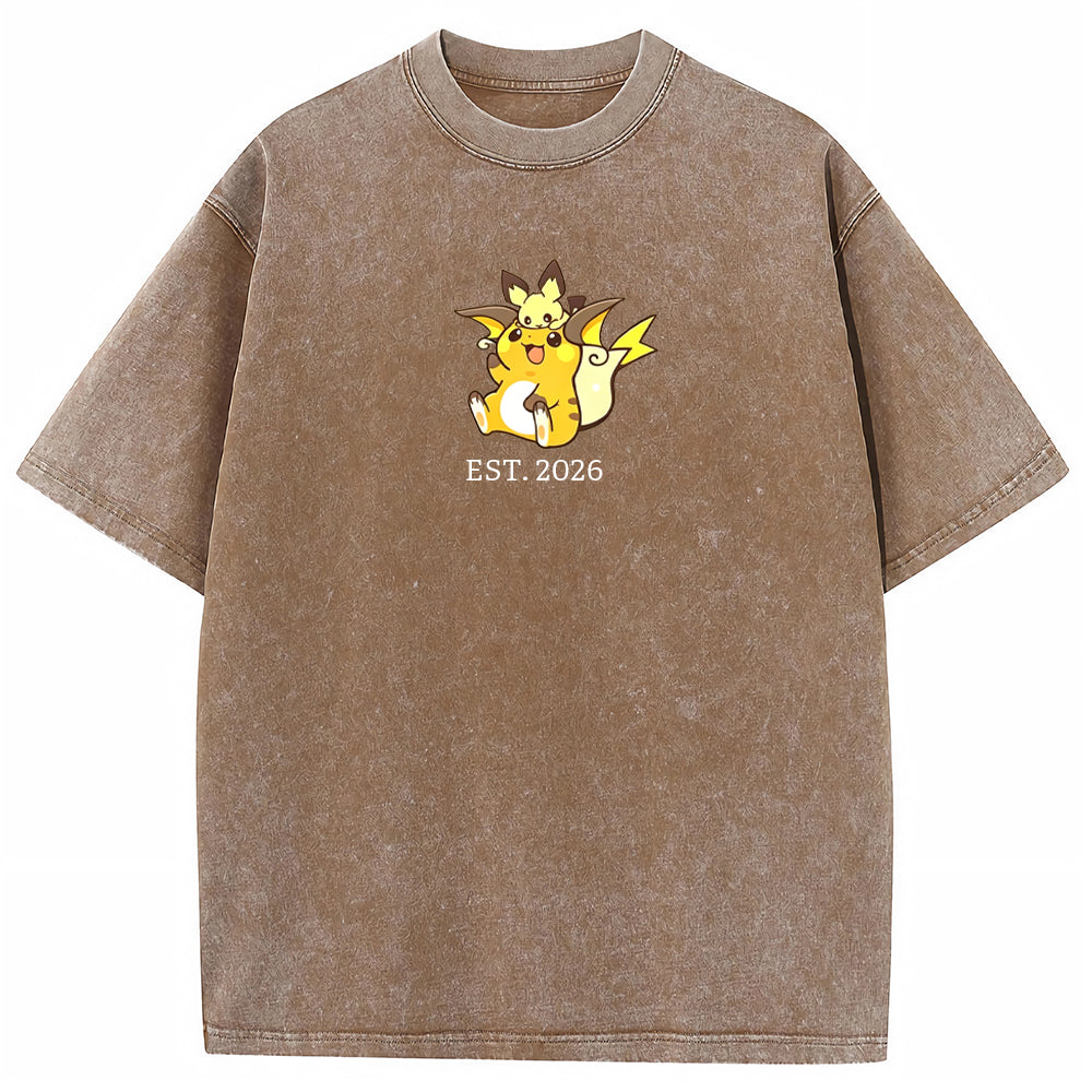 Cute Parent & Kid Raichu Vintage Washed T-Shirt