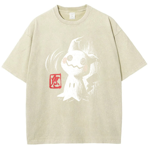 Ink Brush Mimikyu Stamp Vintage Tee | Pokemon Anime
