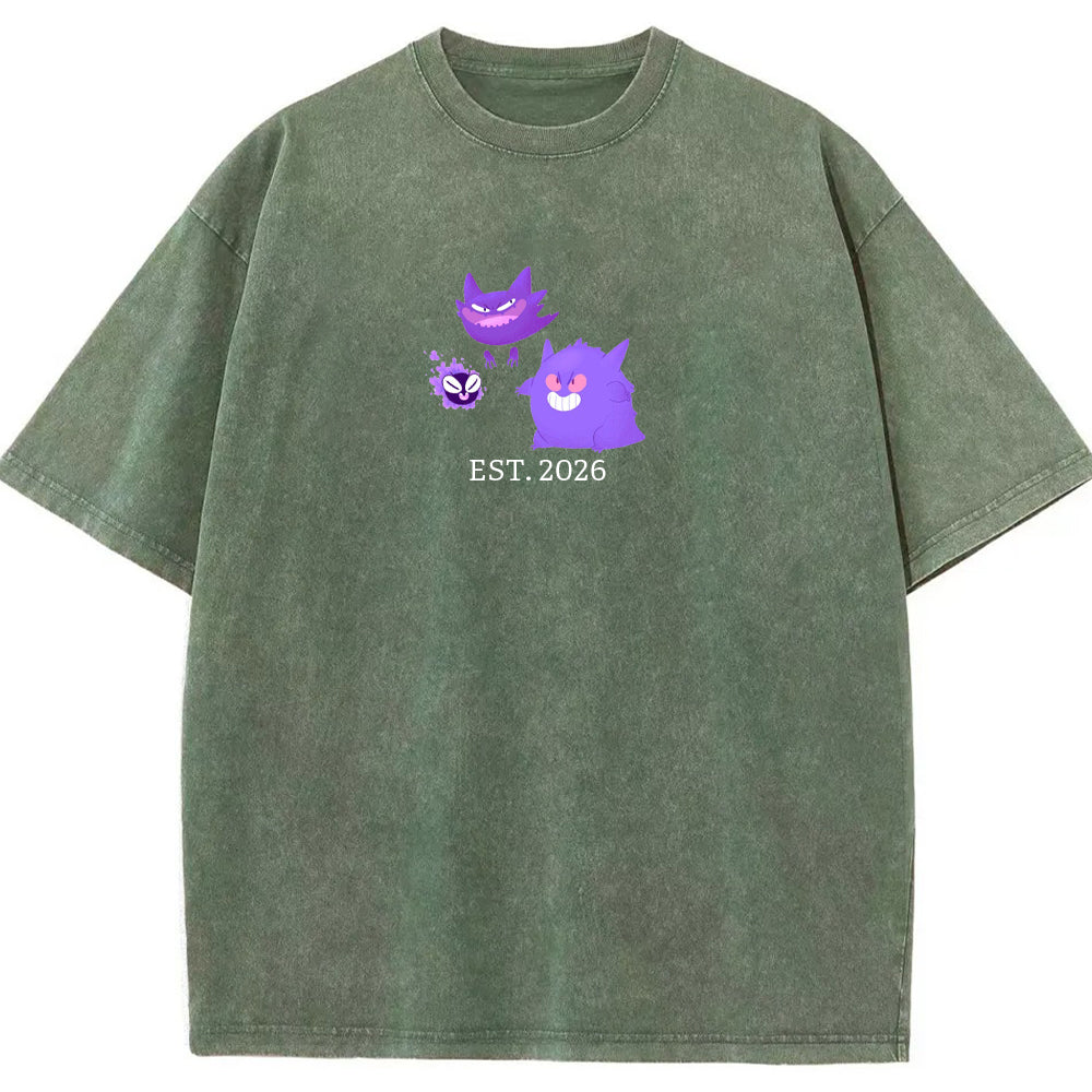 Cute Parent & Kid Gastly Haunter Gengar Vintage Washed T-Shirt