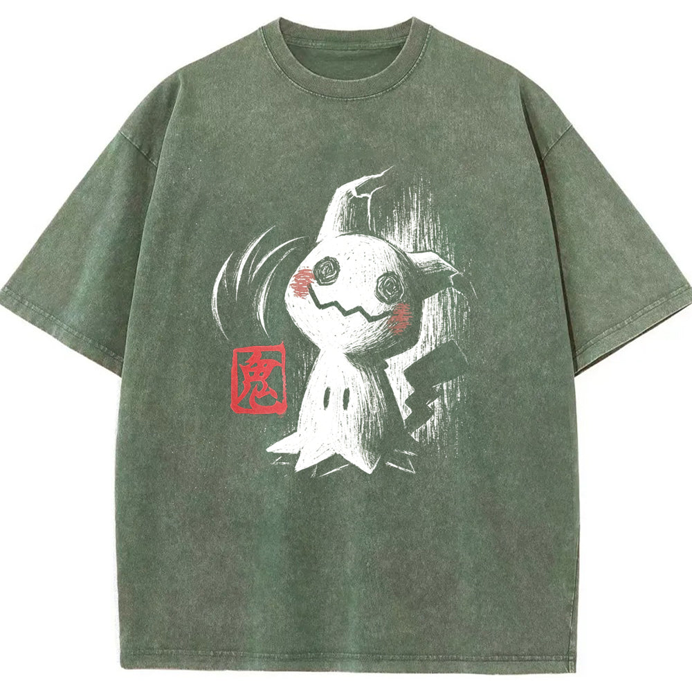 Ink Brush Mimikyu Stamp Vintage Tee | Pokemon Anime