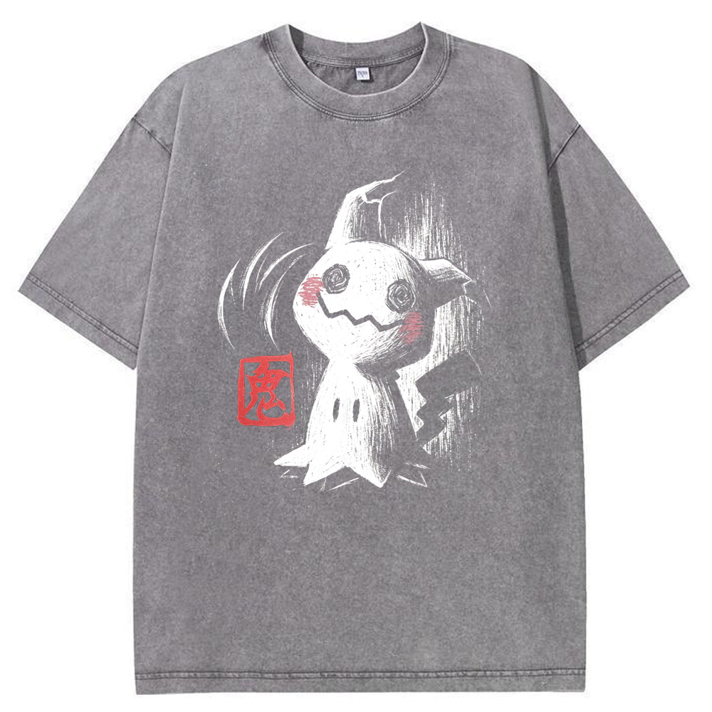 Ink Brush Mimikyu Stamp Vintage Tee | Pokemon Anime