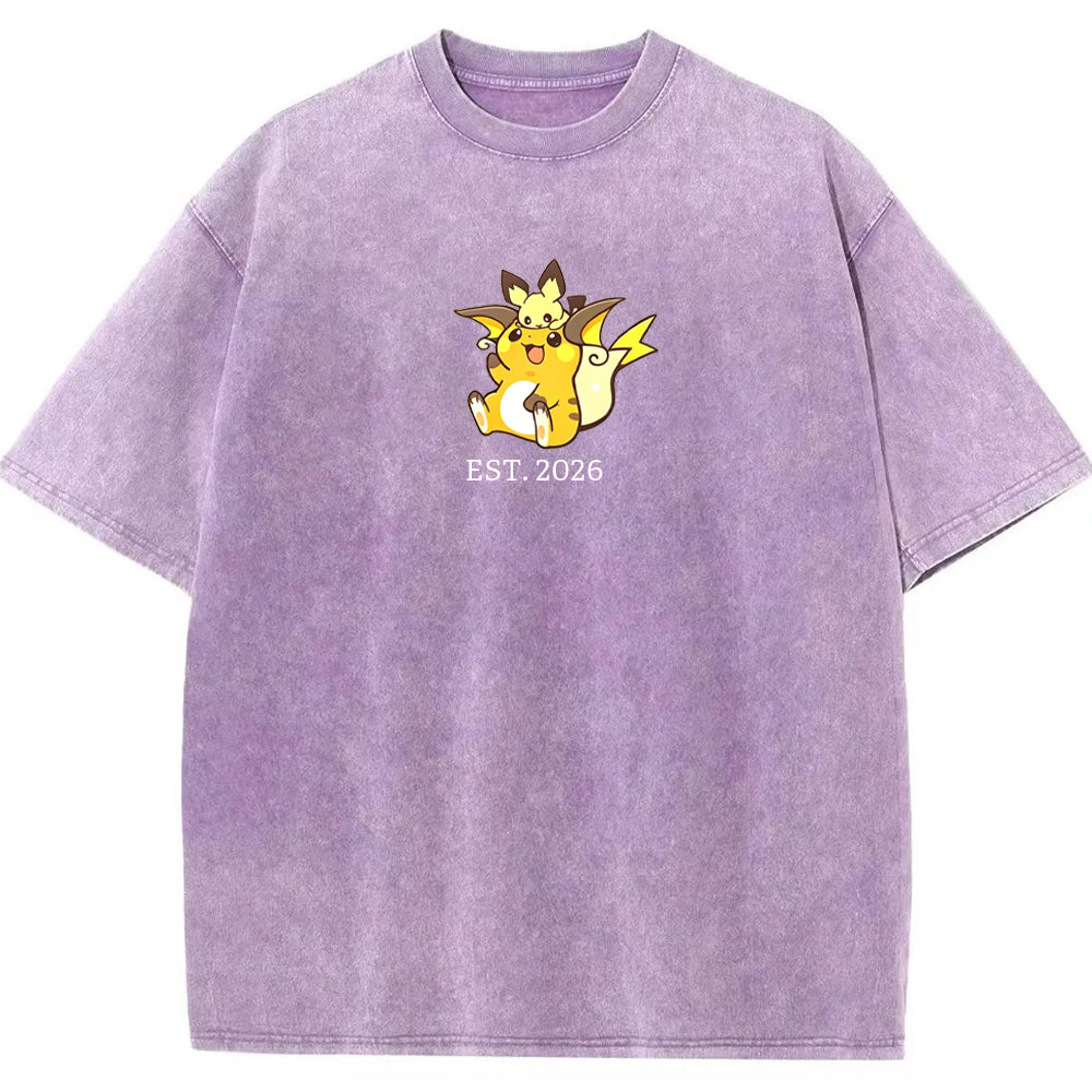 Cute Parent & Kid Raichu Vintage Washed T-Shirt