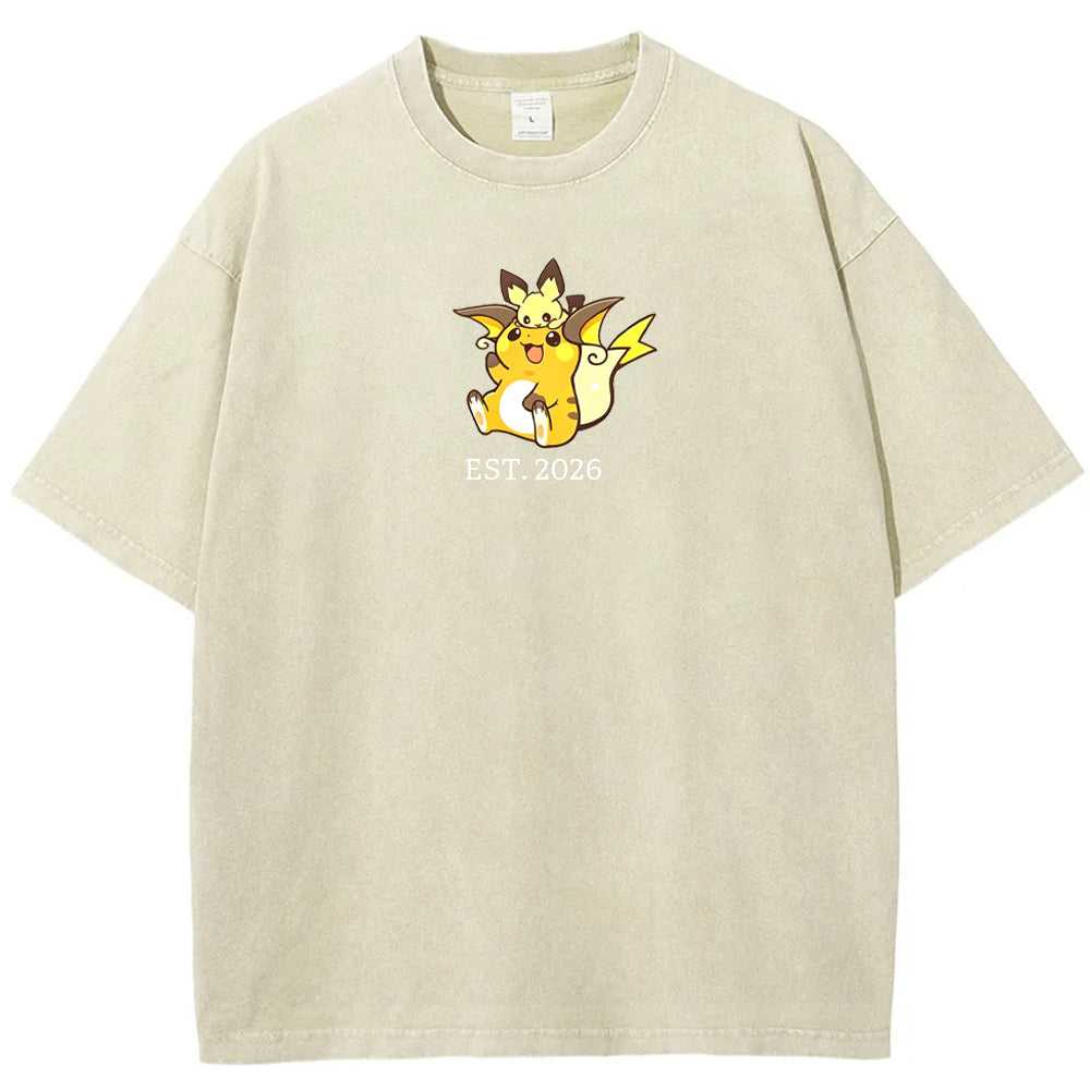 Cute Parent & Kid Raichu Vintage Washed T-Shirt