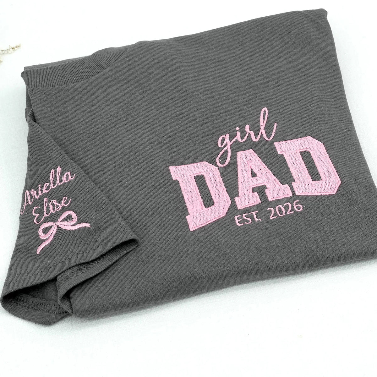 Custom Girl Dad Embroidered Shirt With Baby Name, Pregnancy Announcement Gift Main image