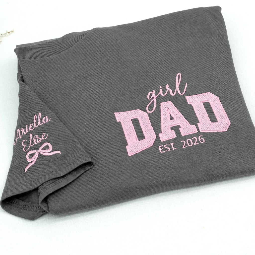 Custom Girl Dad Embroidered Shirt With Baby Name, Pregnancy Announcement Gift