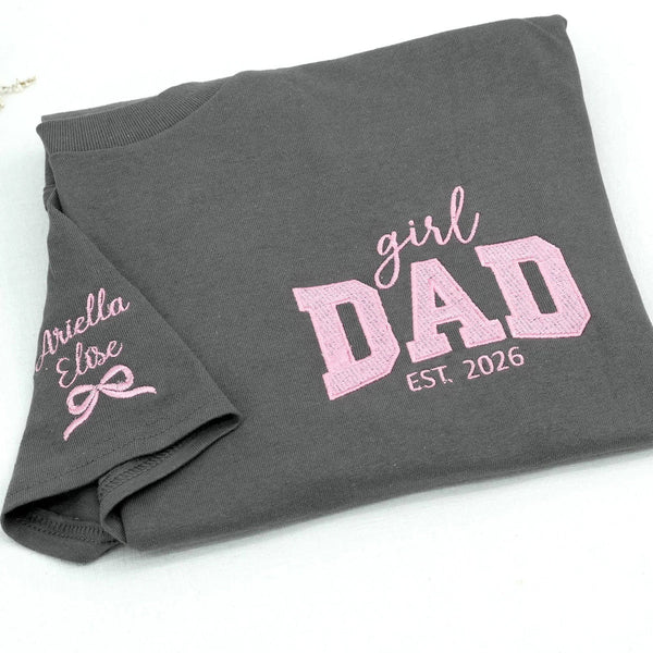 Custom Girl Dad Embroidered Shirt With Baby Name, Pregnancy Announcement Gift