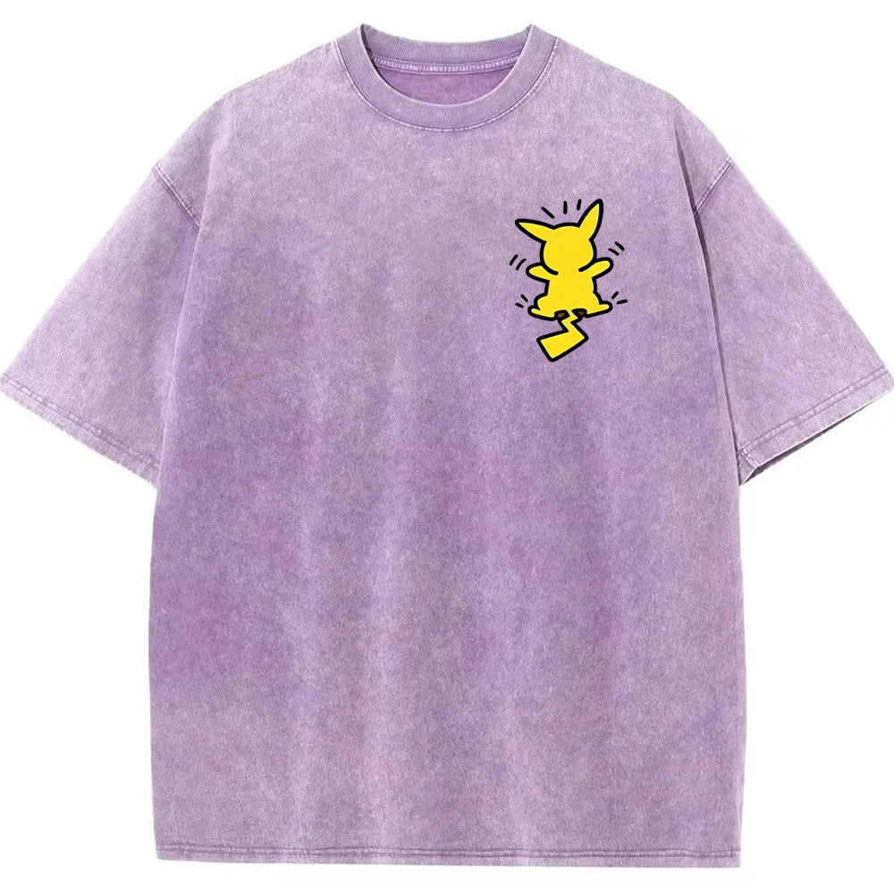 Multi Pokemon Silhouette Vintage Washed Back Print Tee | Pokemon Anime