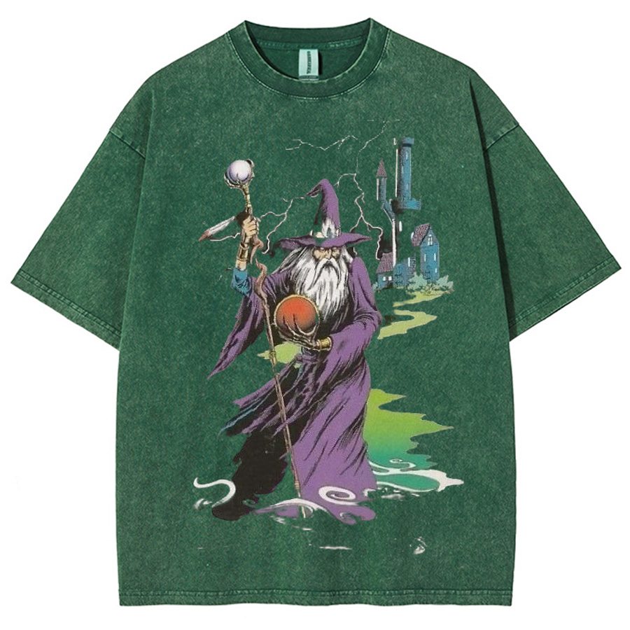 Wizard & Tower Unisex Printed Retro Washed Short Sleeved T-Shirt