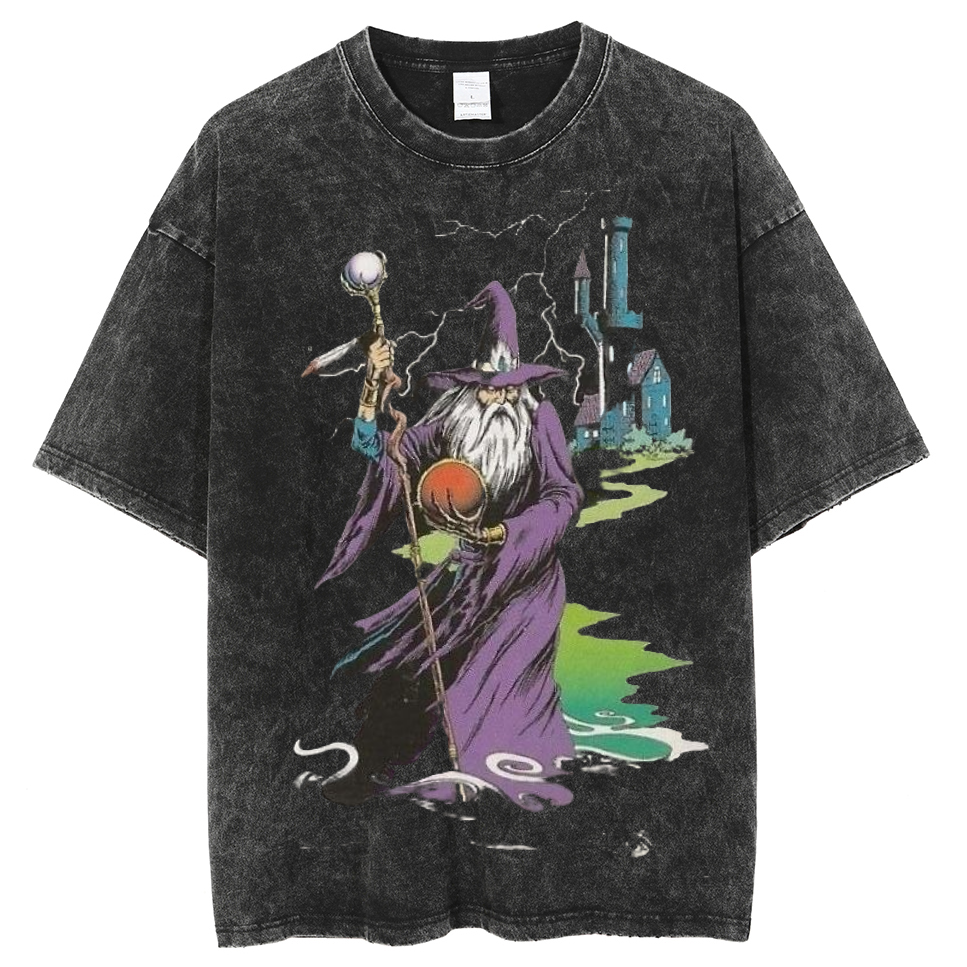Wizard & Tower Unisex Printed Retro Washed Short Sleeved T-Shirt