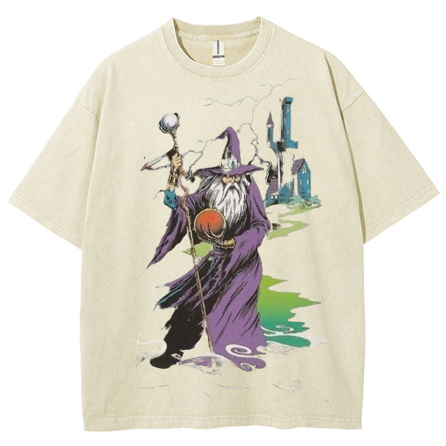 Wizard & Tower Unisex Printed Retro Washed Short Sleeved T-Shirt