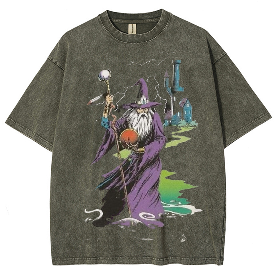 Wizard & Tower Unisex Printed Retro Washed Short Sleeved T-Shirt