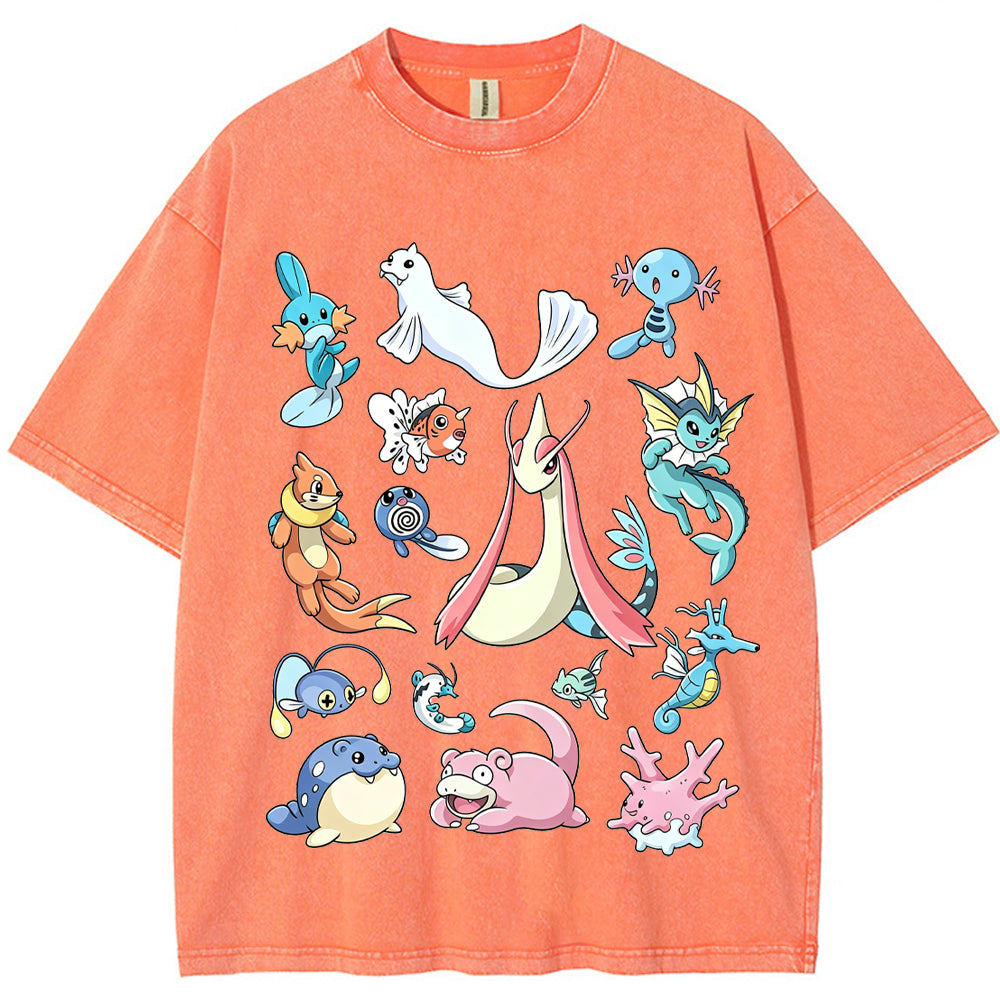 Aquatic Water Pokemon Collage Vintage Washed T-Shirt | Pokemon Anime