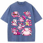 Pink Hearts Mixed Pokemon Cartoon Tee | Pokemon Anime