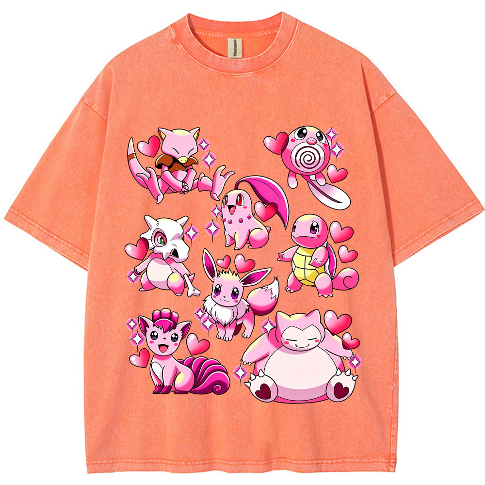 Pink Hearts Mixed Pokemon Cartoon Tee | Pokemon Anime Secondary image