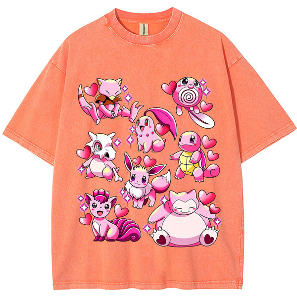 Pink Hearts Mixed Pokemon Cartoon Tee | Pokemon Anime