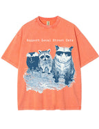 Vintage Washed Support Local Street Cats Graphic T Shirt
