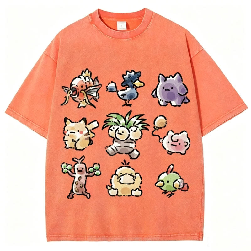 Cute Chibi Pokemon Unisex Vintage Washed Tee Main image