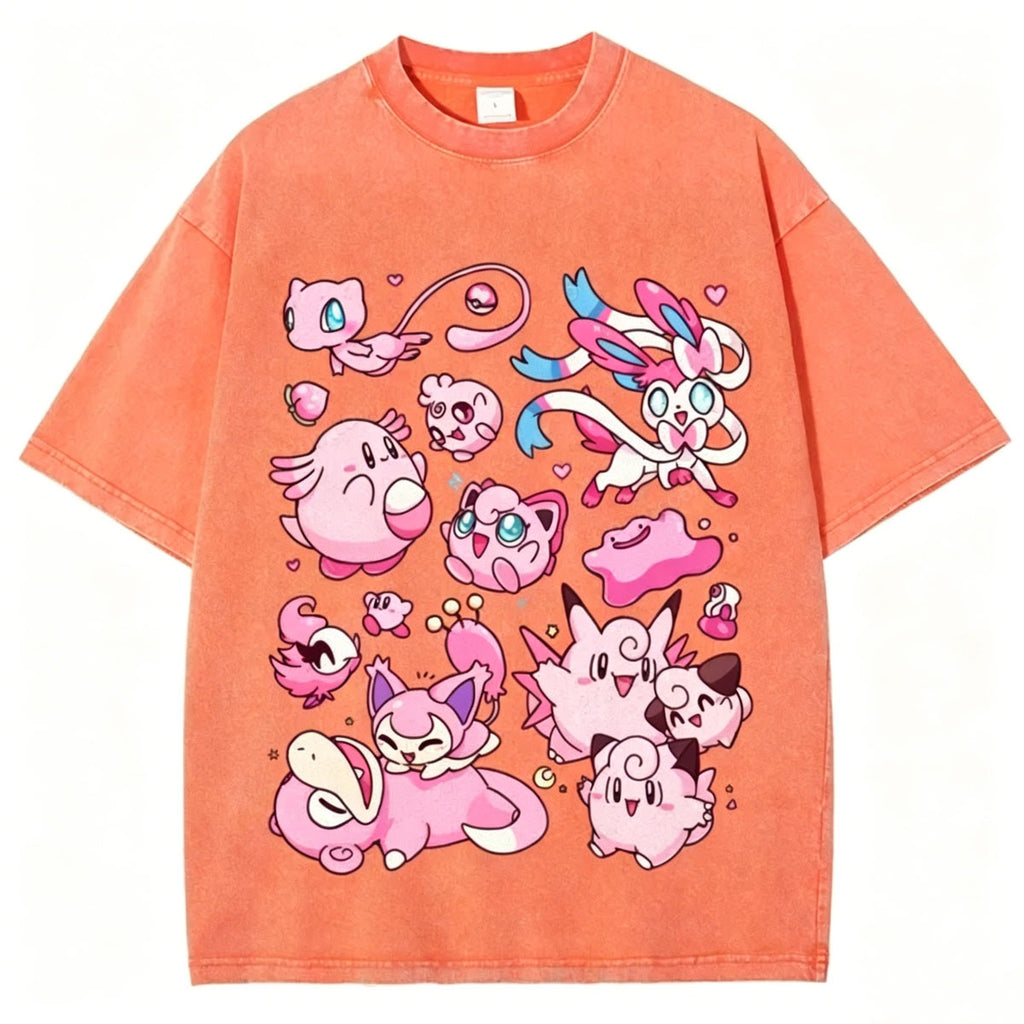 Pink Pokémon Friends Unisex Vintage Washed Tee