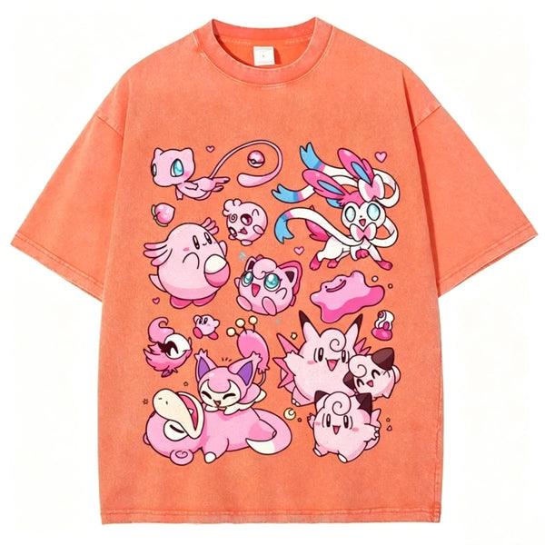 Pink Pokémon Friends Unisex Vintage Washed Tee