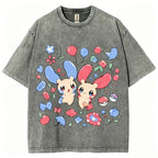 Pok¡§|mon Plusle And Minions Unisex Vintage Washed Tee