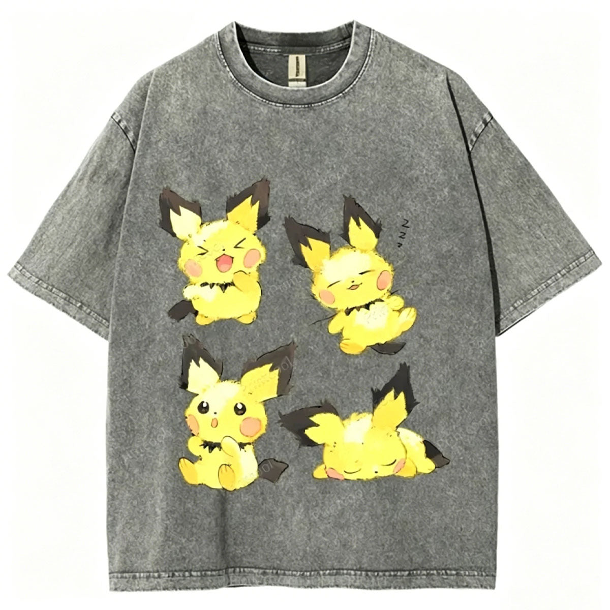 Watercolor Pichu Squad Unisex Vintage Washed Tee