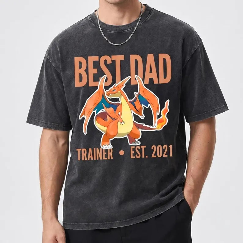 Custom Pokemon Dad Print Tee with Kids Names