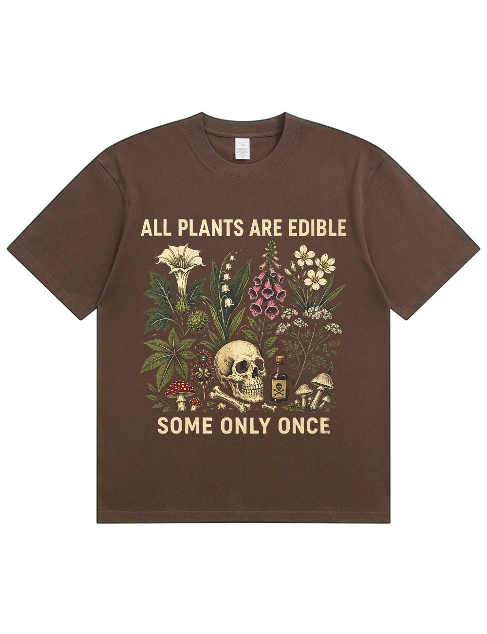 Retro Poisonous Plant Skull Mushroom  Soft Cotton T-Shirt