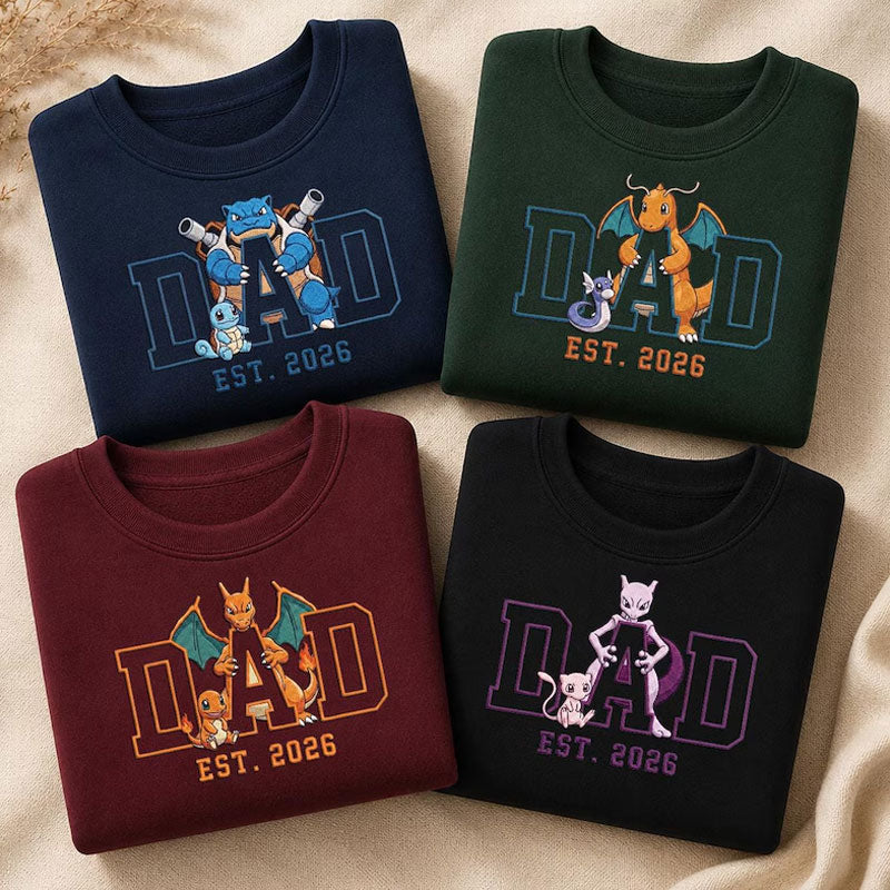 Personalized PokeDad Embroidered Sweatshirt, Custom Personalized Anime Father's Day Gift Main image