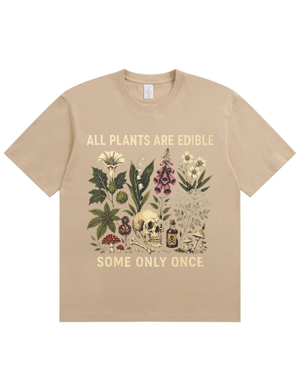 Retro Poisonous Plant Skull Mushroom  Soft Cotton T-Shirt