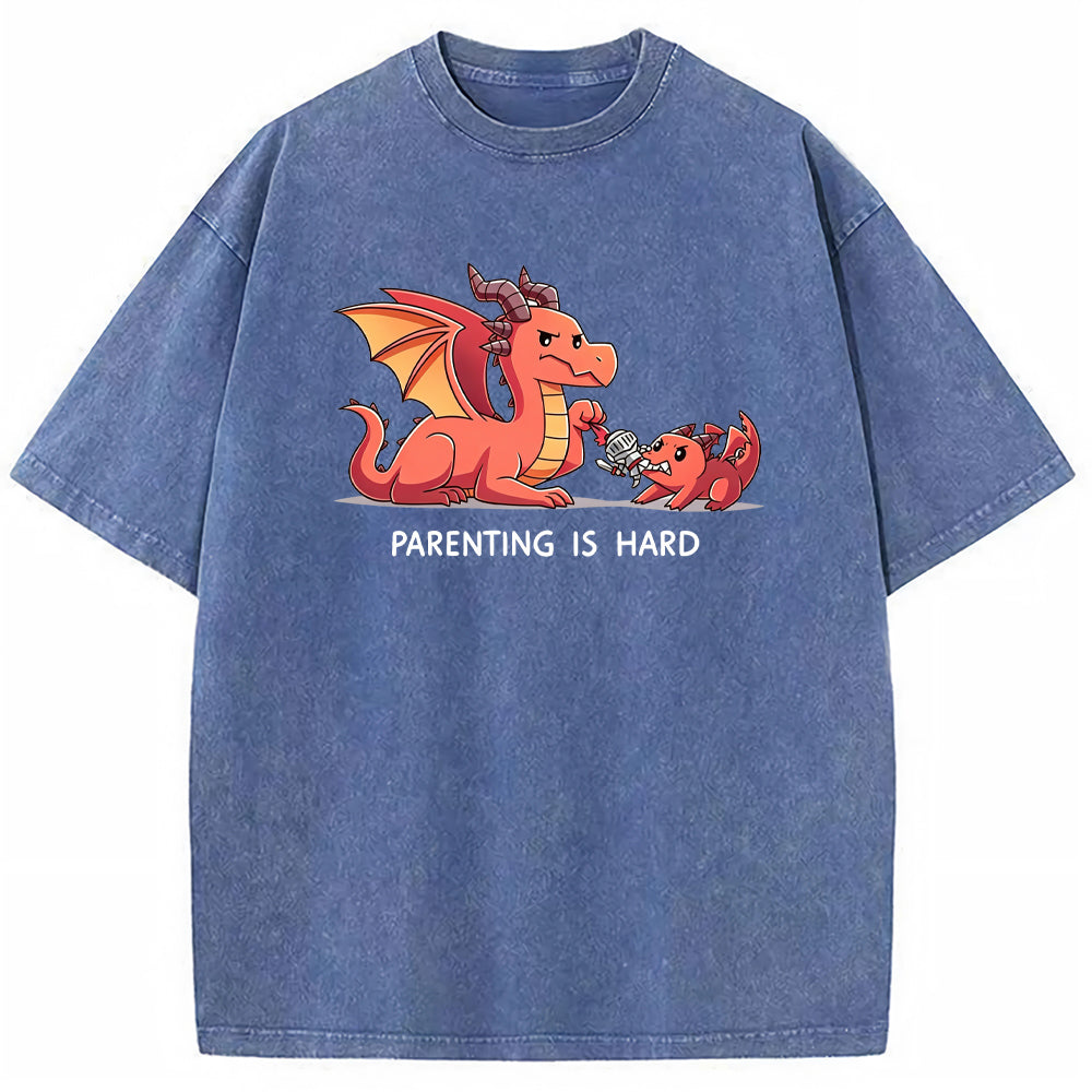 Funny Dad Dragon & Tiny Rebellious Baby Dragon Vintage Washed T-Shirt Secondary image