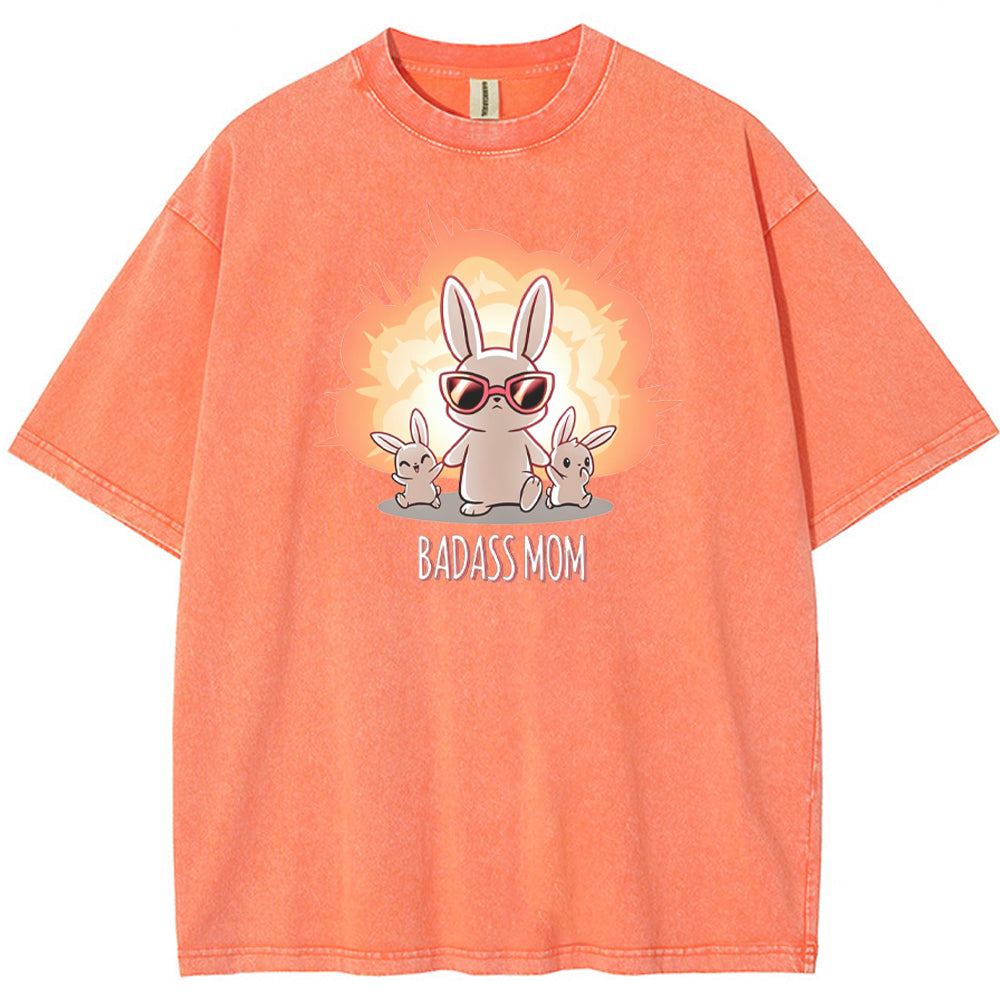 Funny Badass Mama Bunny Family Graphic Vintage Washed T-Shirt