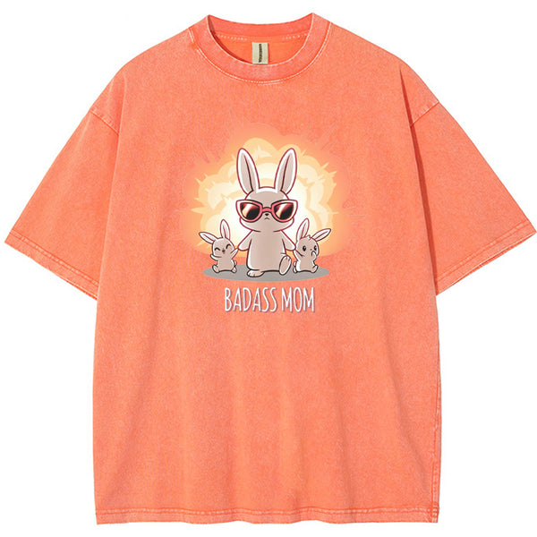 Funny Badass Mama Bunny Family Graphic Vintage Washed T-Shirt