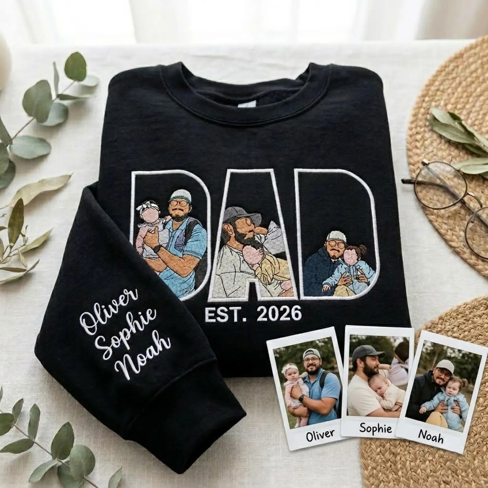 Custom Dad Embroidered Sweatshirt/ Shirt/ Hoodie With Photo Portrait, Personalized Father’s Day Gift Main image