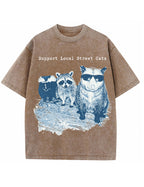Vintage Washed Support Local Street Cats Graphic T Shirt