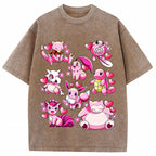 Pink Hearts Mixed Pokemon Cartoon Tee | Pokemon Anime