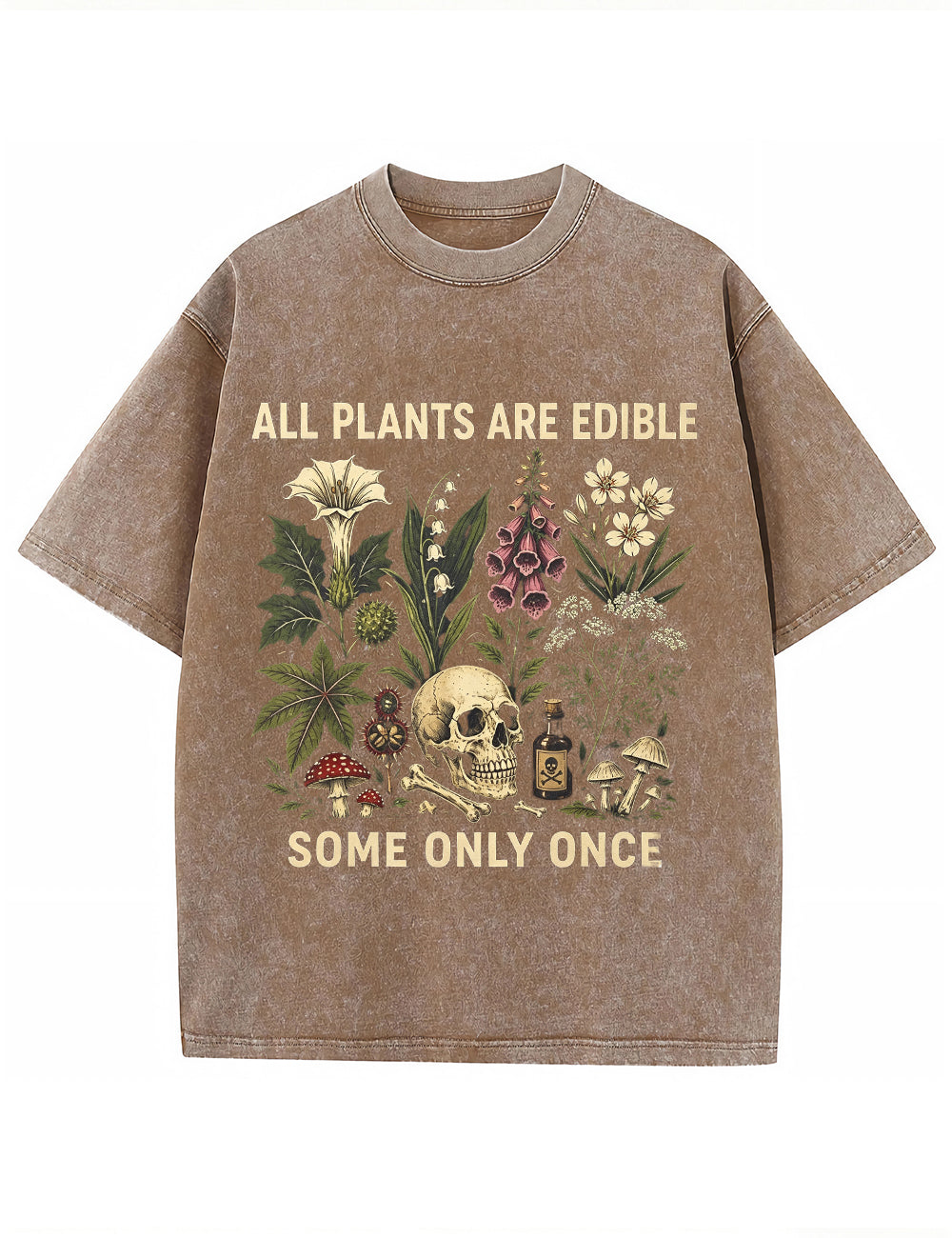 Retro Poisonous Plant Skull Mushroom  Vintage Washed T-Shirt