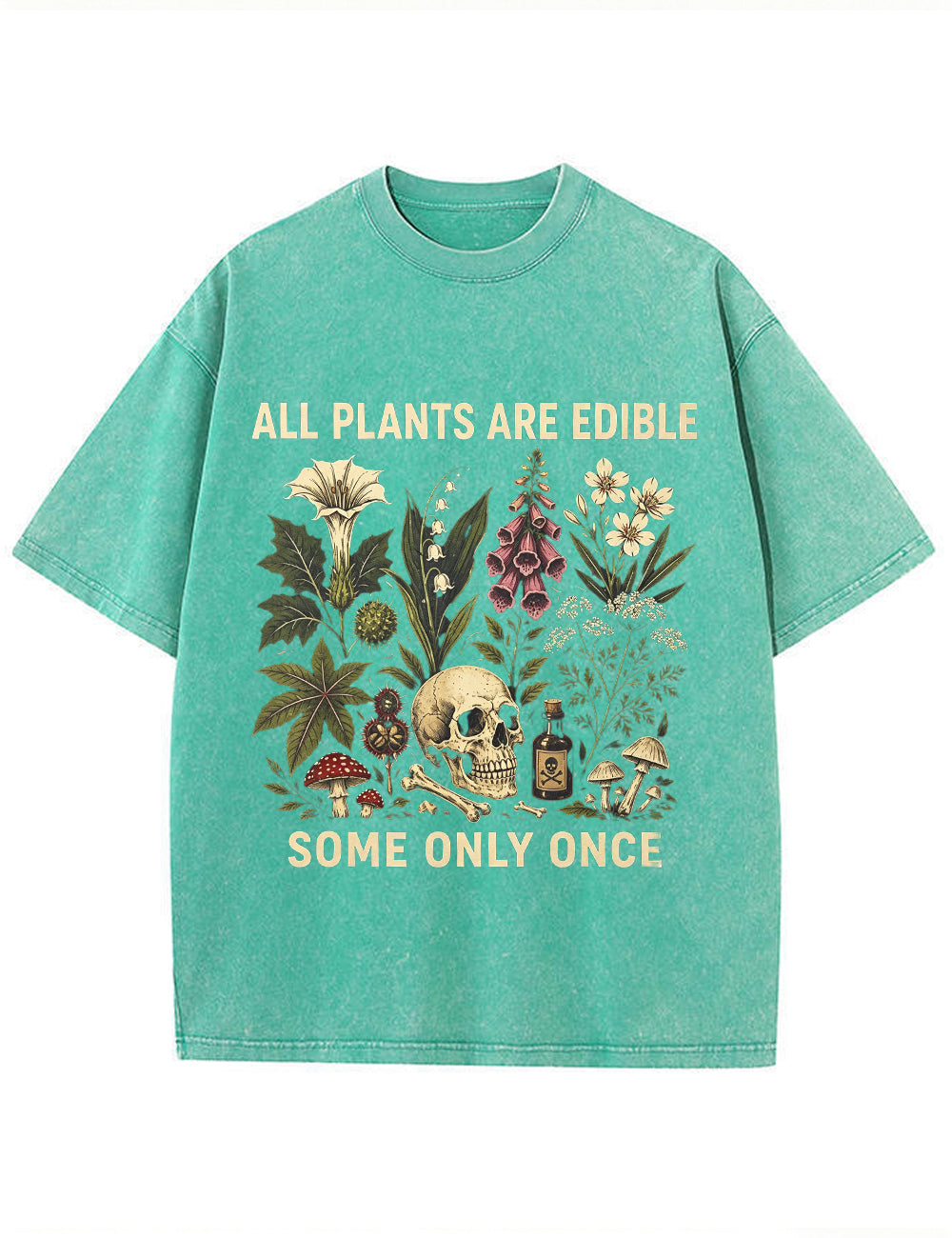 Retro Poisonous Plant Skull Mushroom  Vintage Washed T-Shirt