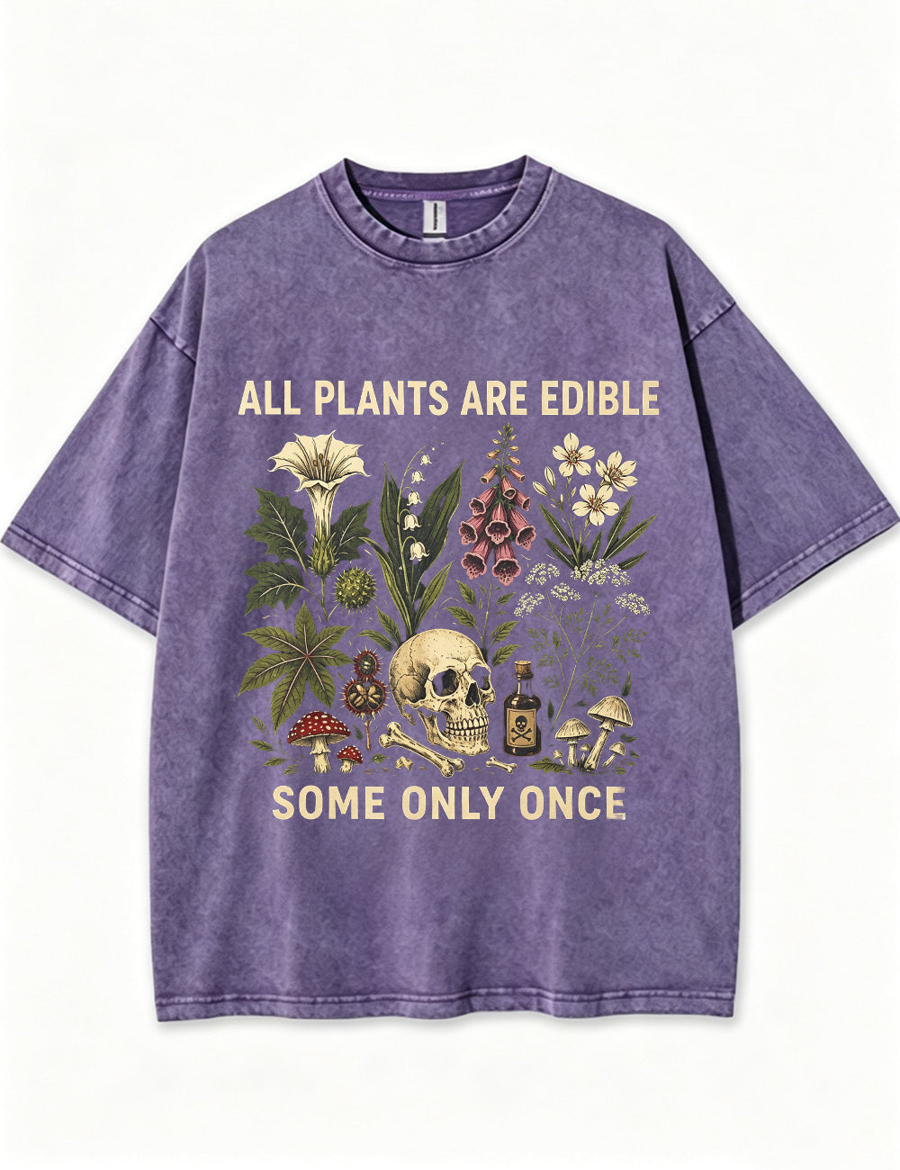 Retro Poisonous Plant Skull Mushroom  Vintage Washed T-Shirt