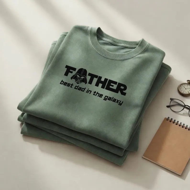 Space Dad Embroidered Washed T-Shirt, Best Dad in the Galaxy Tee