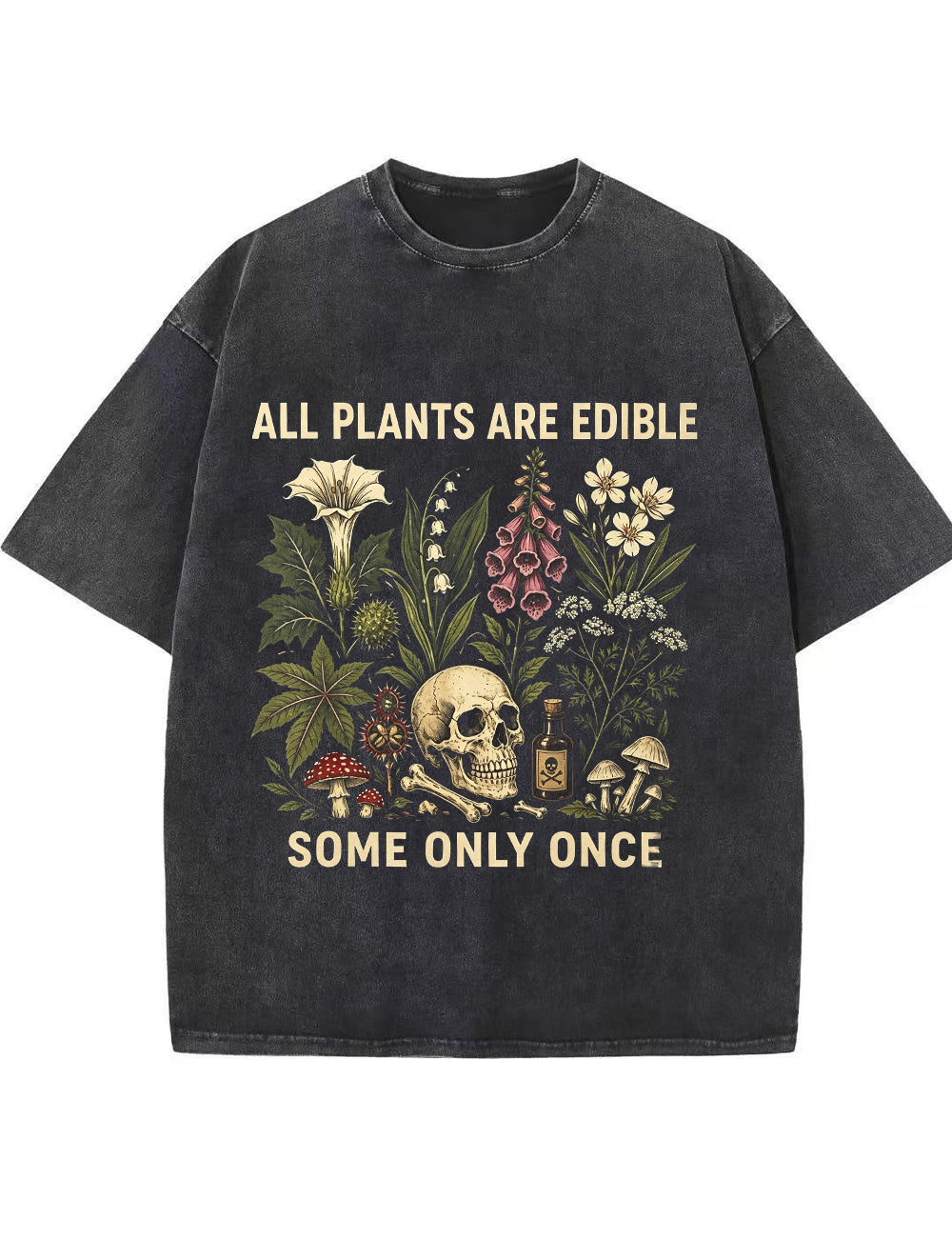 Retro Poisonous Plant Skull Mushroom  Vintage Washed T-Shirt