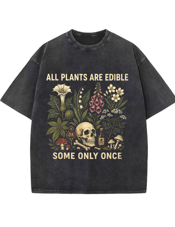 Retro Poisonous Plant Skull Mushroom  Vintage Washed T-Shirt