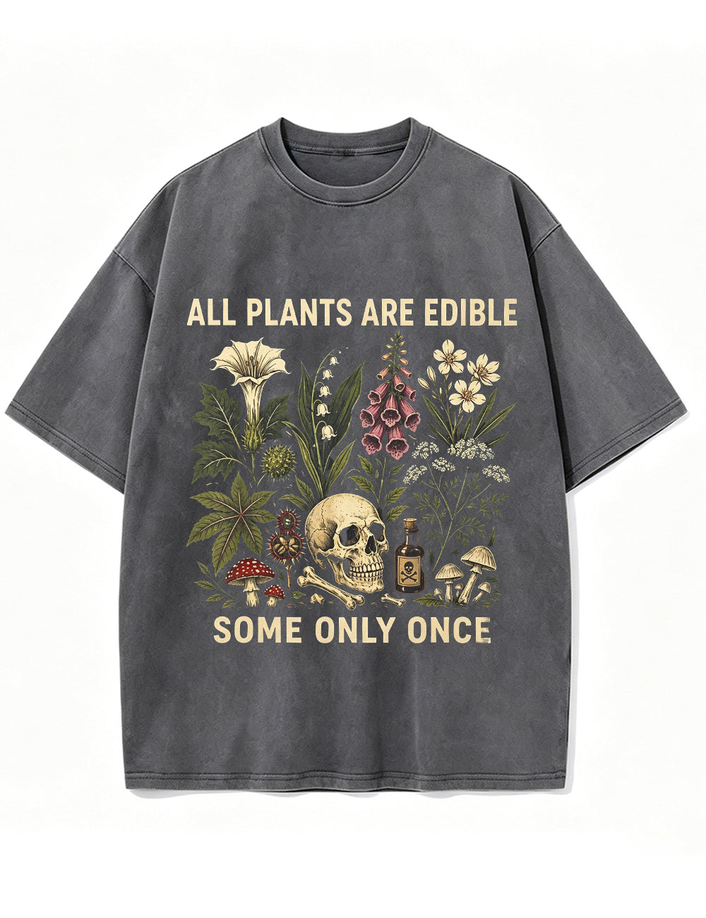 Retro Poisonous Plant Skull Mushroom  Vintage Washed T-Shirt
