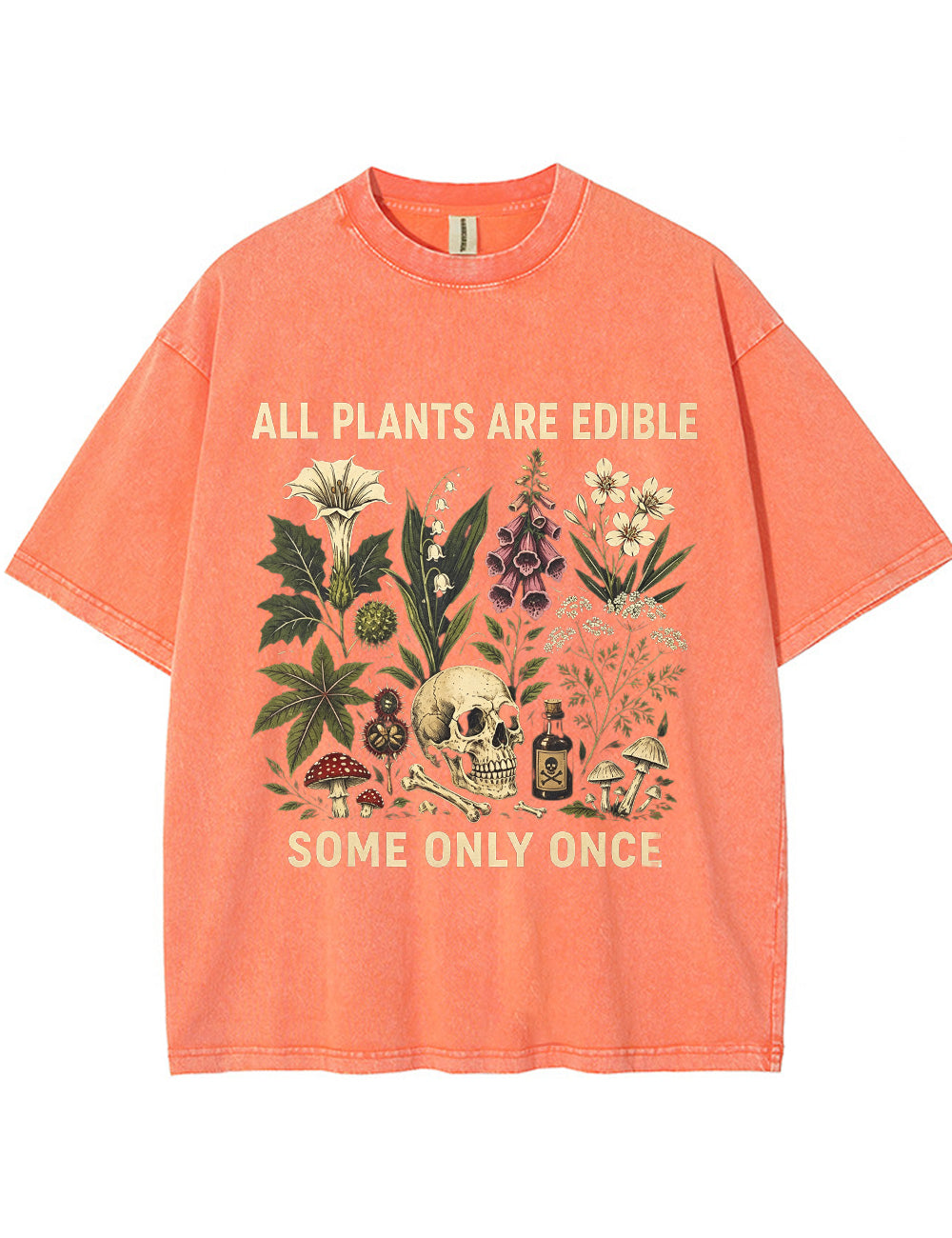 Retro Poisonous Plant Skull Mushroom  Vintage Washed T-Shirt
