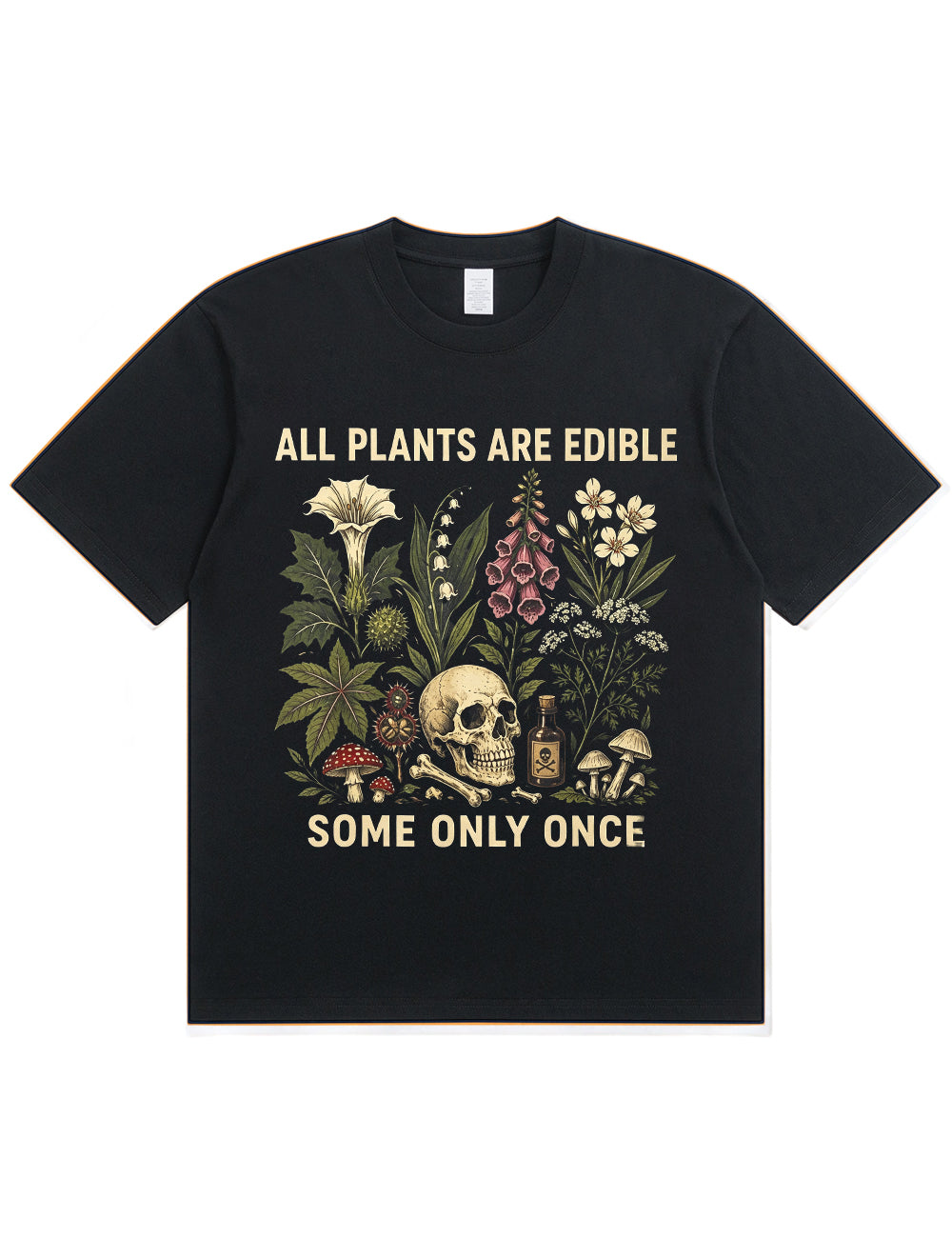 Retro Poisonous Plant Skull Mushroom  Soft Cotton T-Shirt