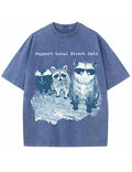 Vintage Washed Support Local Street Cats Graphic T Shirt