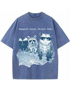 Vintage Washed Support Local Street Cats Graphic T Shirt