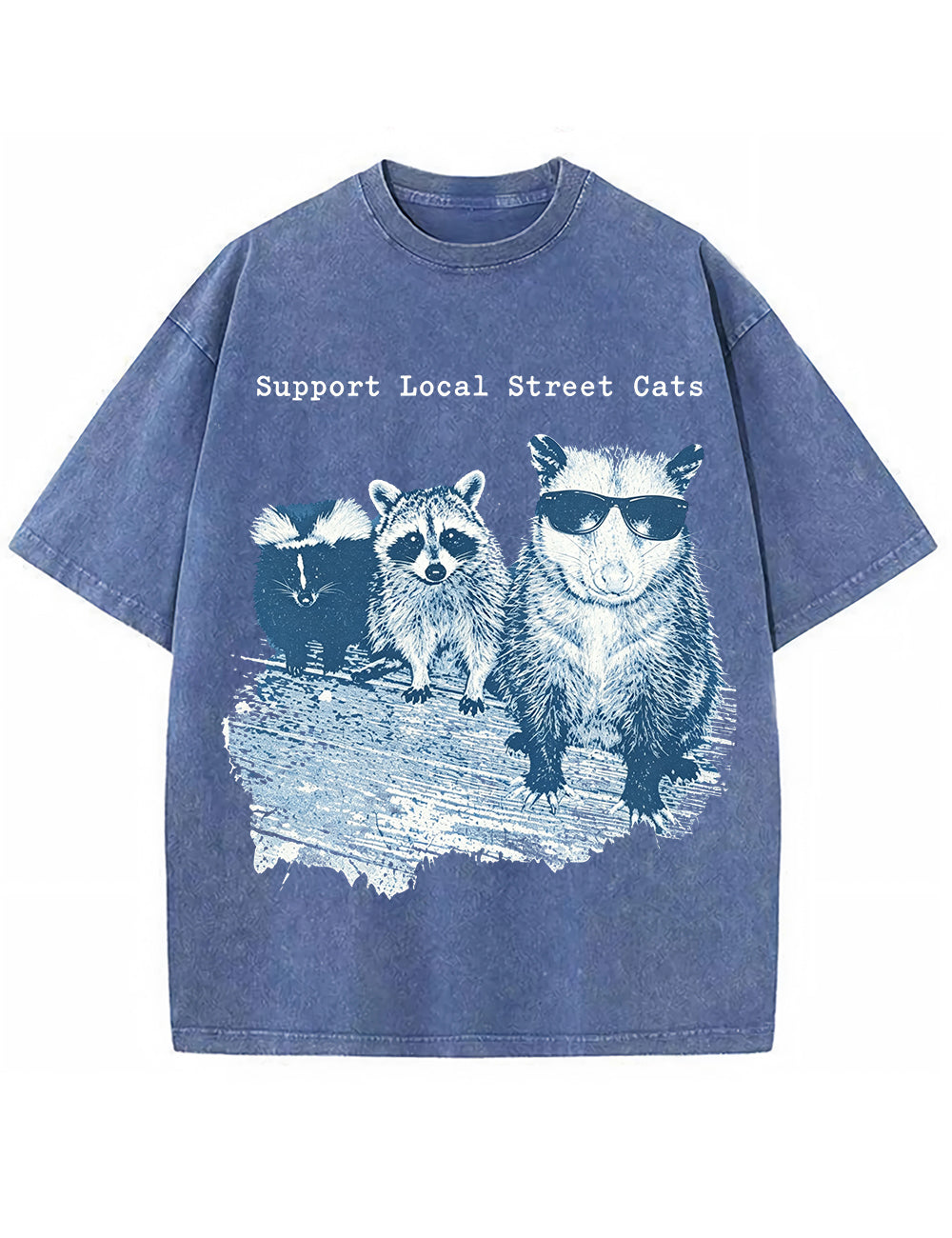 Vintage Washed Support Local Street Cats Graphic T Shirt