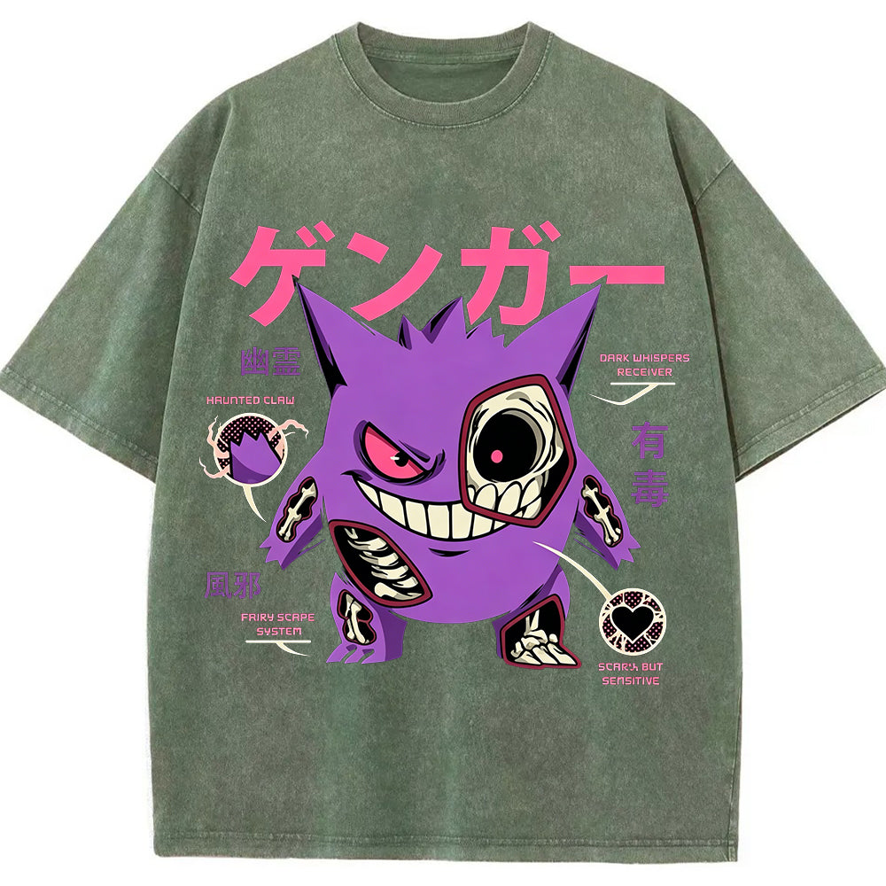 Vintage Washed Blue Skeleton Gengar Japanese Graphic Tee
