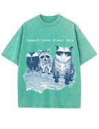 Vintage Washed Support Local Street Cats Graphic T Shirt