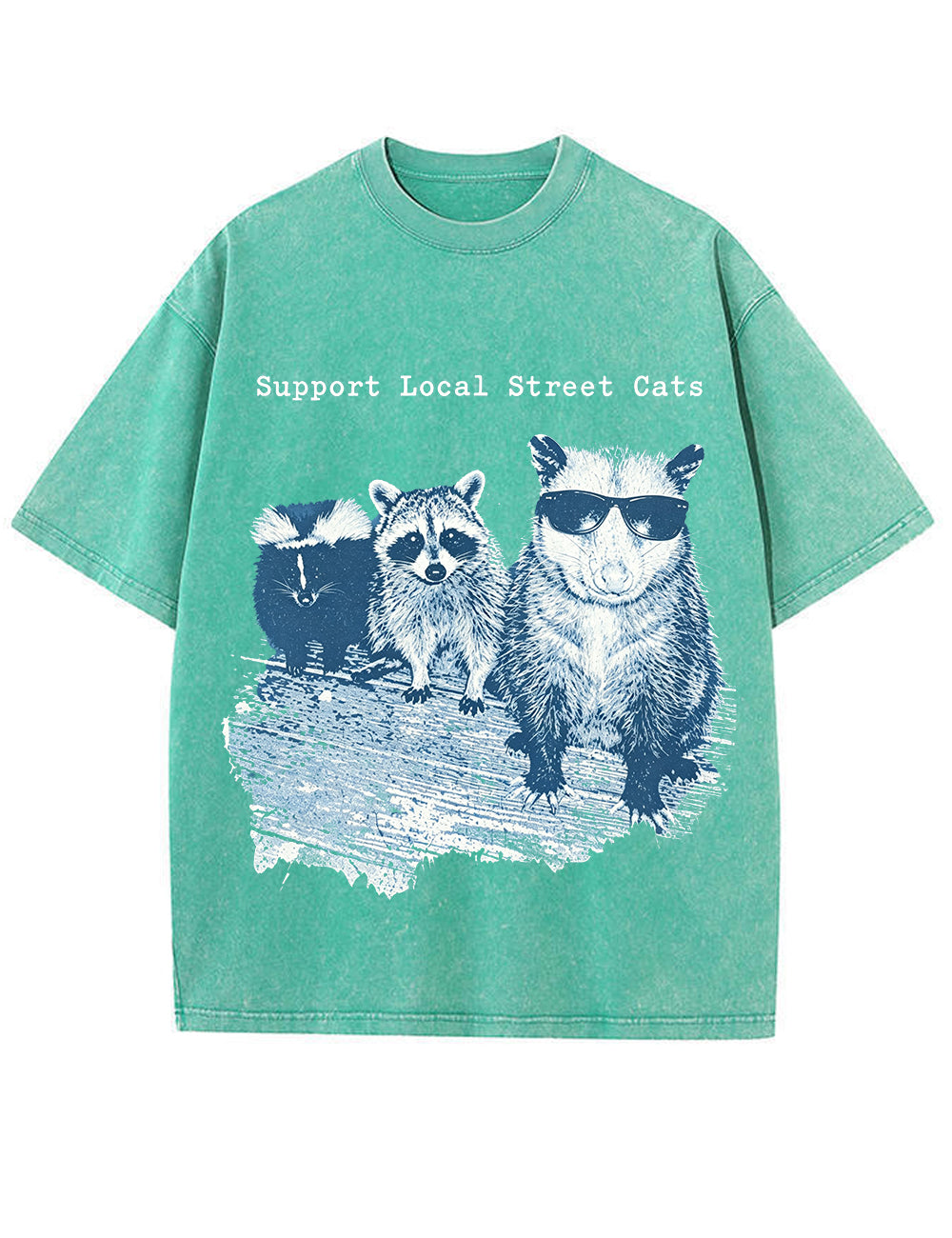 Vintage Washed Support Local Street Cats Graphic T Shirt